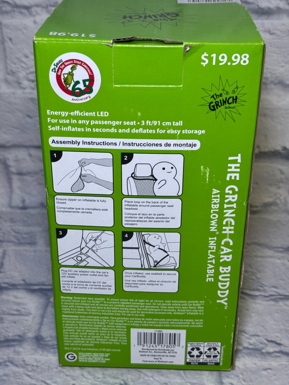 Dr Seuss The Grinch Car Buddy Airblown Inflatable 3 Foot Tall with Car Adaptor - Picture 4 of 14